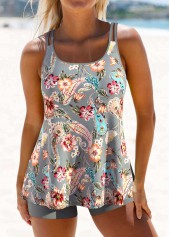 ensemble tankini à imprimé cachemire gris patchwork rotita