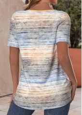 Orange tops,Ombre tops,ROTITA Button Ombre Orange Round Neck Short Sleeve T Shirt