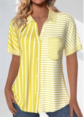 chemise à manches courtes jaune clair rayée à poche rotita