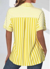 Light Yellow tops,Striped tops,Geometric tops,ROTITA Pocket Striped Light Yellow Short Sleeve Shirt