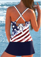 Navy swimwear,Flag swimwear,ROTITA Surplice Navy Flag Print Tankini Set