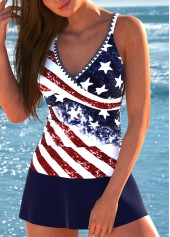 Navy swimwear,Flag swimwear,ROTITA Surplice Navy Flag Print Tankini Set