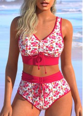 Rotita gerafftes Bikini-Set mit Blümchenmuster in Pink