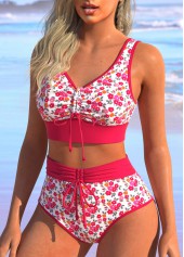 Hot Pink swimwear,Ditsy Floral swimwear,ROTITA Ruched Hot Pink Ditsy Floral Print Bikini Set