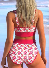 Hot Pink swimwear,Ditsy Floral swimwear,ROTITA Ruched Hot Pink Ditsy Floral Print Bikini Set