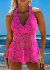 Hot Pink swimwear,Plain Color swimwear,ROTITA Lace Hot Pink Tie Back Tankini Set