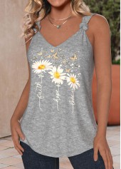 Light Grey Marl tops,Floral tops,Plants tops,Animal Print tops,ROTITA Twist Daisy Print Light Grey Marl Sleeveless Tank Top