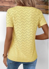 Light Yellow tops,Plain Color tops,ROTITA Tuck Stitch Light Yellow Round Neck T Shirt