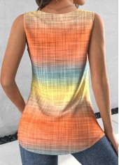 Orange tops,Light Yellow tops,Ombre tops,ROTITA Button Ombre Orange Square Neck Sleeveless Tank Top