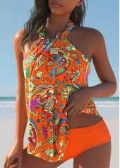 Orange swimwear,Floral swimwear,Plants swimwear,Paisley swimwear,ROTITA Twist Orange Floral Print Tankini Set