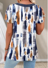 Navy tops,White tops,Graphic tops,ROTITA Button Graffiti Print Navy Square Neck T Shirt