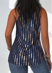 Navy tops,Geometric tops,ROTITA Criss Cross Geometric Print Navy Sleeveless Tank Top