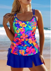 Royal Blue swimwear,Floral swimwear,Plants swimwear,ROTITA Criss Cross Royal Blue Floral Print Tankini Set