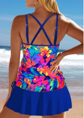 Royal Blue swimwear,Floral swimwear,Plants swimwear,ROTITA Criss Cross Royal Blue Floral Print Tankini Set