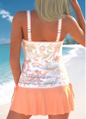Orange swimwear,White swimwear,Paisley swimwear,ROTITA Drawstring Orange Paisley Print Tankini Set