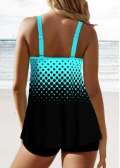 Cyan swimwear,Ombre swimwear,Dot swimwear,ROTITA Patchwork Double Straps Cyan Ombre Tankini Top