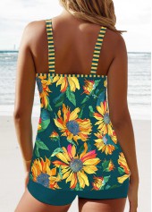Blackish Green swimwear,Yellow swimwear,Floral swimwear,Plants swimwear,Striped swimwear,ROTITA Circular Ring Blackish Green Floral Print Tankini Set