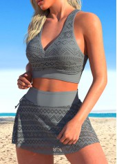 Dark Grey swimwear,Plain Color swimwear,ROTITA Criss Cross Patchwork Dark Grey Bikini Set
