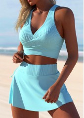 Light Blue swimwear,Plain Color swimwear,ROTITA Criss Cross Light Blue Side Split Bikini Set