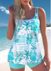 ROTITA Lightweight Cyan Tropical Plants Print Tankini Set