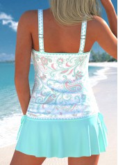 Cyan swimwear,White swimwear,Paisley swimwear,ROTITA Drawstring Cyan Paisley Print Tankini Set