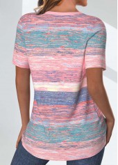 Pink tops,Striped tops,Geometric tops,ROTITA Criss Cross Striped Pink V Neck T Shirt