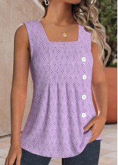 Purple tops,Plain Color tops,ROTITA Textured Fabric Purple Square Neck Sleeveless Tank Top