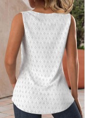 White tops,Plain Color tops,ROTITA Textured Fabric White Square Neck Sleeveless Tank Top