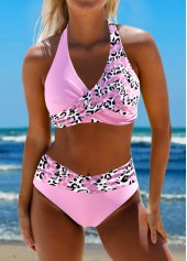 Light Pink swimwear,Leopard swimwear,ROTITA Surplice Light Pink Leopard Bikini Set
