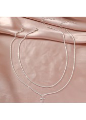 Silvery White jewelry,Cross Layered Silvery White Alloy Necklace Set