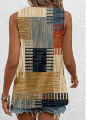 Multi Color tops,Geometric tops,Striped tops,ROTITA Cut Out Geometric Print Multi Color Sleeveless Tank Top