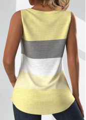Light Yellow tops,Dark Grey tops,Striped tops,Geometric tops,ROTITA Button Striped Light Yellow Square Neck Sleeveless Tank Top