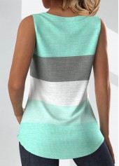 Mint Green tops,Striped tops,Geometric tops,ROTITA Button Striped Mint Green Square Neck Sleeveless Tank Top