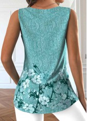 Mint Green tops,Floral tops,Plants tops,ROTITA Button Floral Print Mint Green Square Neck Tank Top
