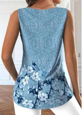 Dusty Blue tops,Floral tops,ROTITA Button Floral Print Dusty Blue Sleeveless Tank Top