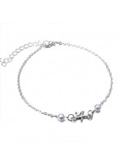 Silvery White jewelry,Contrast Color jewelry,Silvery White Round Pearl Design Alloy Anklet