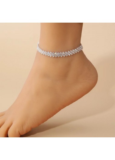 Silvery White jewelry,Plain Color jewelry,Silvery White Shinning Rhinestone Alloy Anklet
