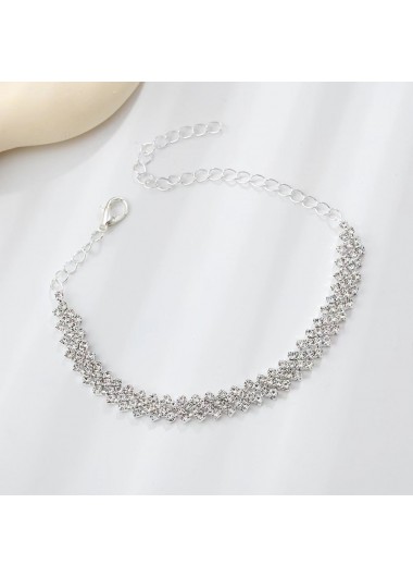 Silvery White jewelry,Plain Color jewelry,Silvery White Shinning Rhinestone Alloy Anklet