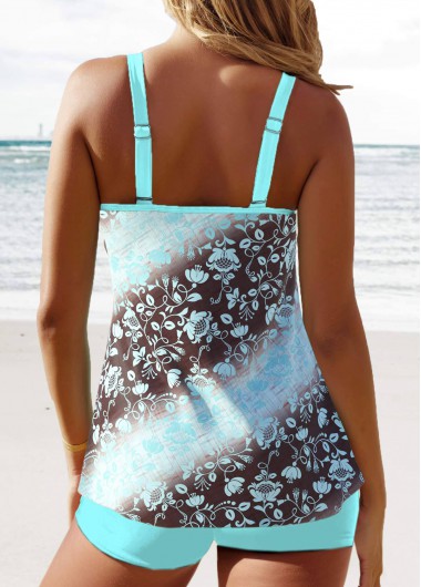 Mint Green swimwear,Floral swimwear,Plants swimwear,ROTITA Circular Ring Mint Green Floral Print Tankini Set