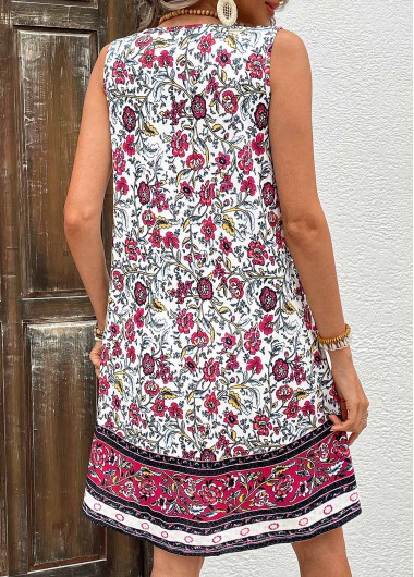 Hot Pink dresses,Floral dresses,Plants dresses,Vacation dresses,Vacation dresses,Breathable Floral Print Hot Pink A Line Sleeveless Dress