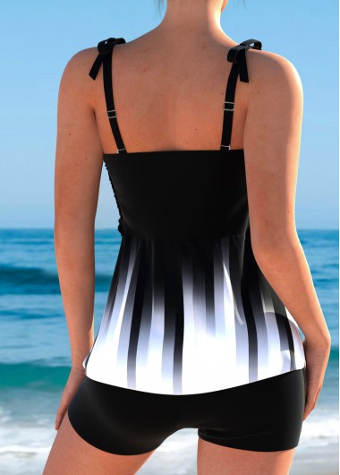 Black swimwear,Ombre swimwear,ROTITA Bowknot Smocked Black Ombre Tankini Top