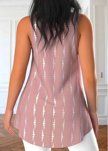 Dusty Pink tops,Geometric tops,Dot tops,ROTITA Fake 2in1 Geometric Print Dusty Pink Sleeveless Tank Top