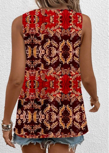 Red tops,Tribal tops,ROTITA Cut Out Tribal Print Red Sleeveless Tank Top