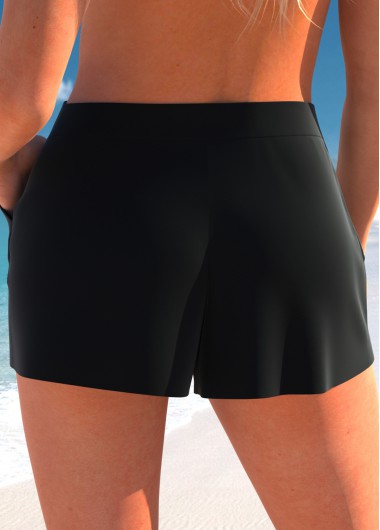 Black swimwear,Plain Color swimwear,ROTITA Black Pocket High Waisted Beach Shorts