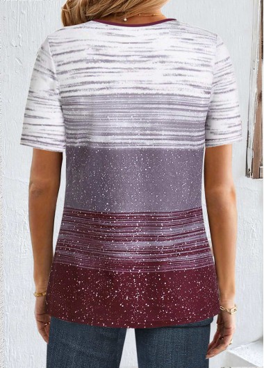 Multi Color tops,Striped tops,Geometric tops,ROTITA Button Striped Multi Color Square Neck T Shirt