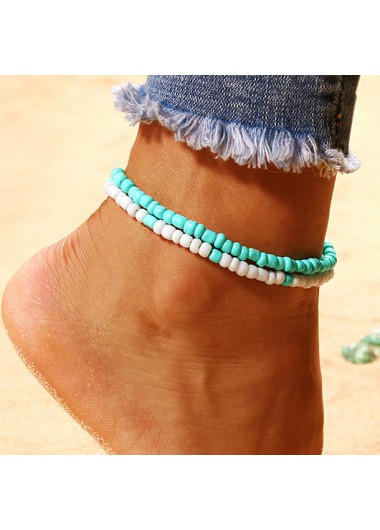 Mint Green jewelry,Mint Green Beaded Layered Polyresin Anklet