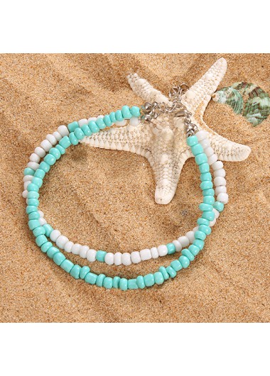 Mint Green jewelry,Mint Green Beaded Layered Polyresin Anklet