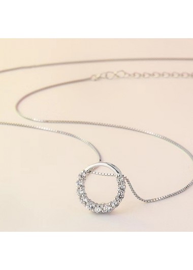 Silvery White jewelry,Round Silvery White 925 Silver Necklace