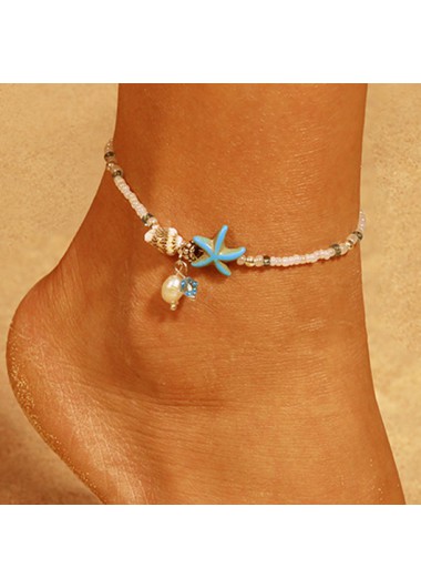 Mint Green jewelry,Animal Print jewelry,Mint Green Alloy Beaded Starfish Anklet