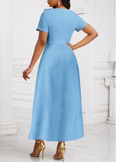 Light Blue dresses,Plain Color dresses,Party dresses,Elegant dresses,ROTITA Patchwork Light Blue High Low Asymmetrical Neck Dress